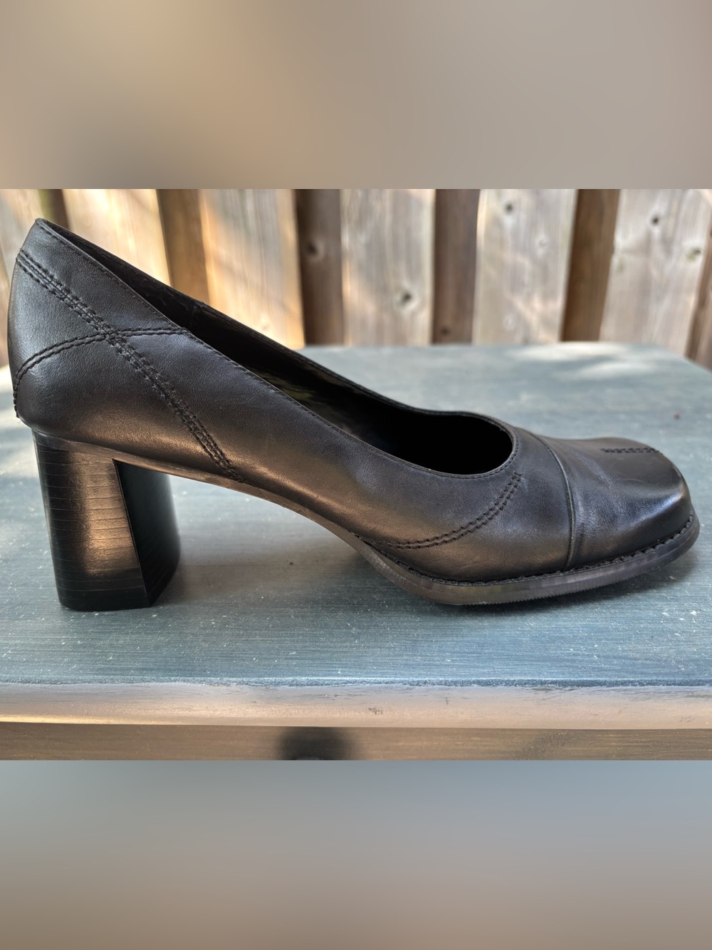 ALDO Black Leather Square-Toe Block Heel Pumps